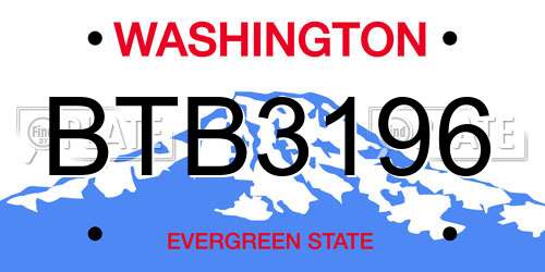 BTB3196 Washington License Plate