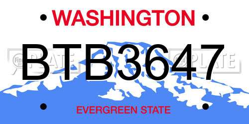 BTB3647 Washington License Plate