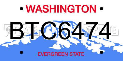 BTC6474 Washington License Plate