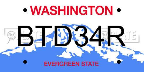 BTD34R Washington License Plate