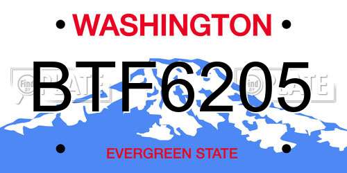BTF6205 Washington License Plate