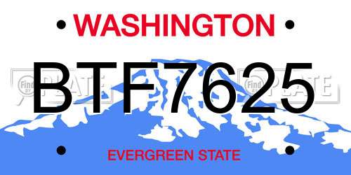 BTF7625 Washington License Plate