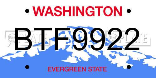 BTF9922 Washington License Plate