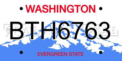 BTH6763 Washington License Plate