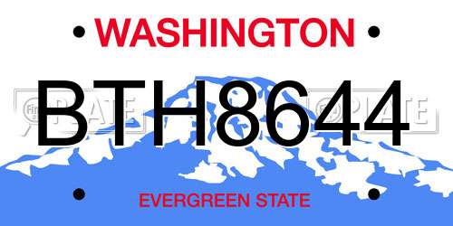 BTH8644 Washington License Plate