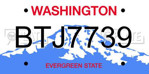 BTJ7739 Washington License Plate