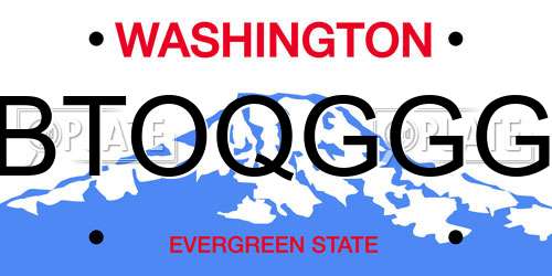 BTOQGGG Washington License Plate