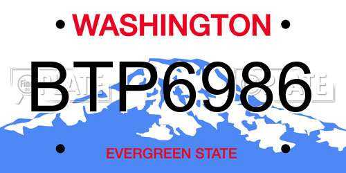BTP6986 Washington License Plate