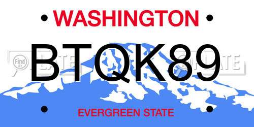 BTQK89 Washington License Plate