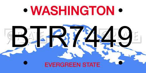BTR7449 Washington License Plate