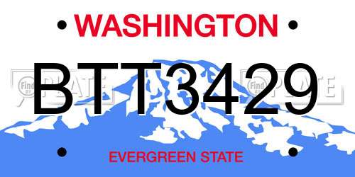 BTT3429 Washington License Plate