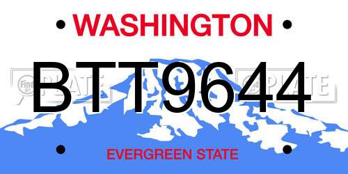 BTT9644 Washington License Plate