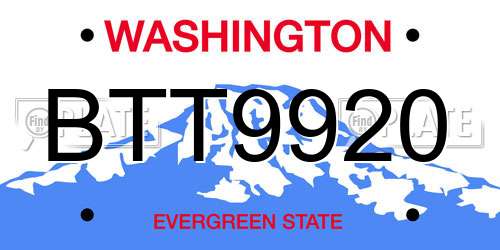 BTT9920 Washington License Plate