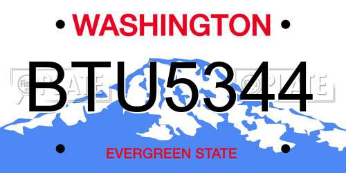 BTU5344 Washington License Plate