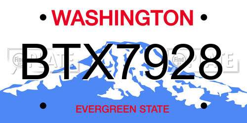 BTX7928 Washington License Plate