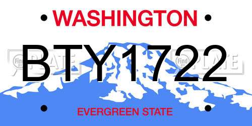BTY1722 Washington License Plate