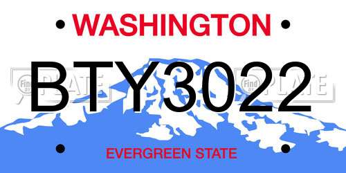 BTY3022 Washington License Plate