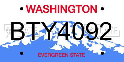 BTY4092 Washington License Plate