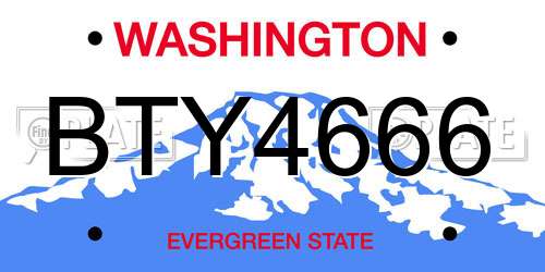 BTY4666 Washington License Plate