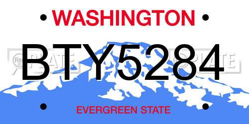 BTY5284 Washington License Plate