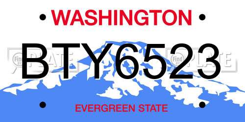 BTY6523 Washington License Plate