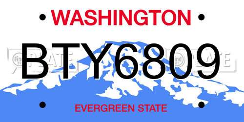 BTY6809 Washington License Plate