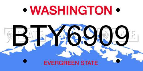 BTY6909 Washington License Plate