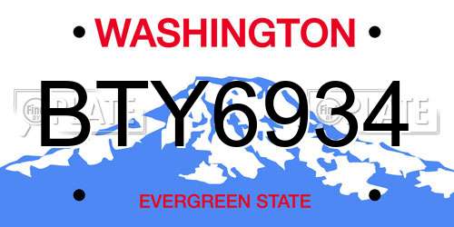 BTY6934 Washington License Plate
