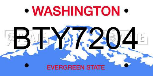 BTY7204 Washington License Plate
