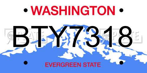 BTY7318 Washington License Plate