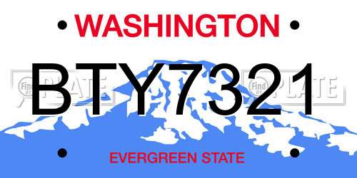 BTY7321 Washington License Plate