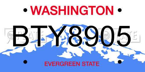 BTY8905 Washington License Plate