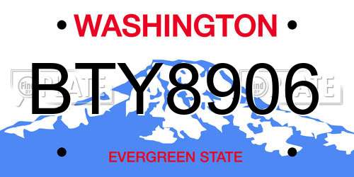 BTY8906 Washington License Plate