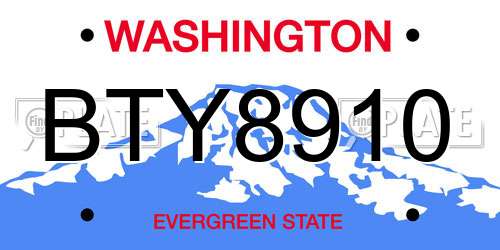 BTY8910 Washington License Plate