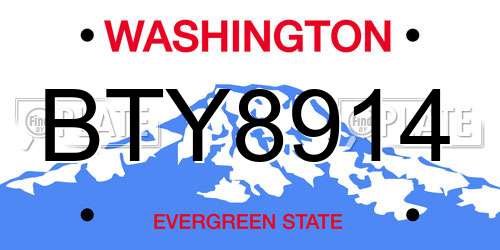 BTY8914 Washington License Plate