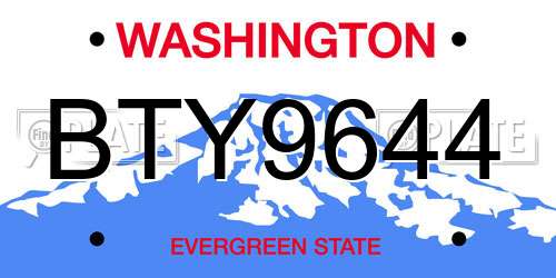 BTY9644 Washington License Plate