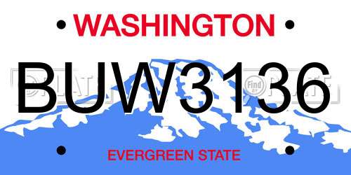 BUW3136 Washington License Plate