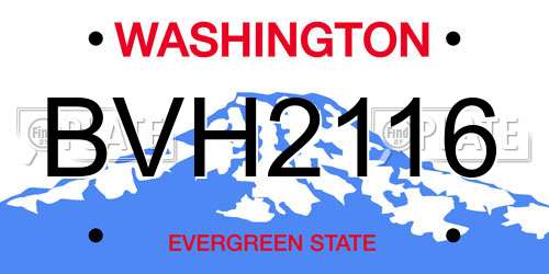 BVH2116 Washington License Plate