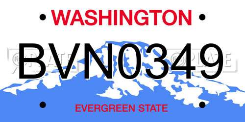 BVN0349 Washington License Plate