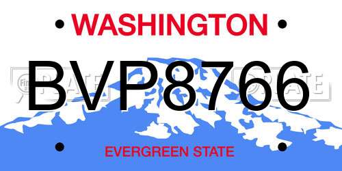 BVP8766 Washington License Plate