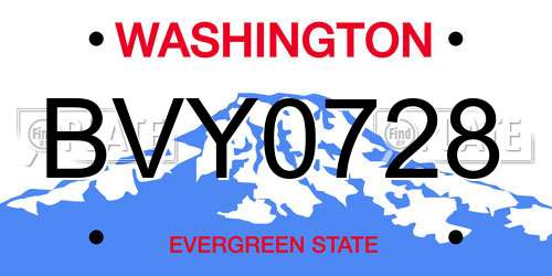 BVY0728 Washington License Plate