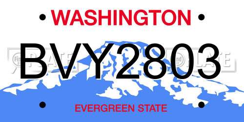 BVY2803 Washington License Plate
