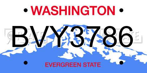 BVY3786 Washington License Plate