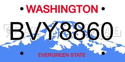 BVY8860 Washington License Plate