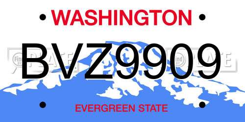 BVZ9909 Washington License Plate