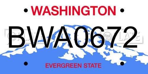 BWA0672 Washington License Plate