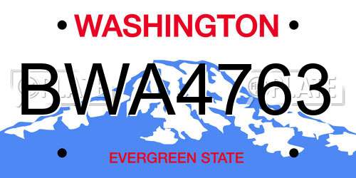 BWA4763 Washington License Plate