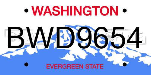 BWD9654 Washington License Plate