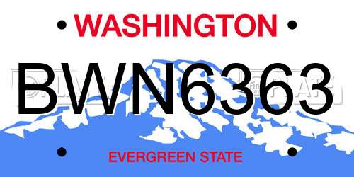 BWN6363 Washington License Plate