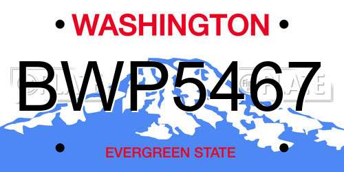 BWP5467 Washington License Plate
